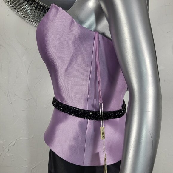 NWT~$685~FERIANI COUTURE~10~LILAC BLACK STRAPLESS BEADED MERMAID TRUMPET DRESS - Picture 4 of 16